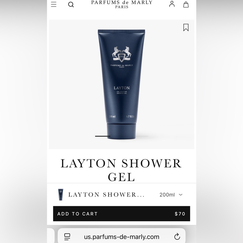 PARFUMS de MARLY LAYTON 6.76 OZ SHOWER GEL (BRAND NEW IN SEALED BOX, NEVER USED)